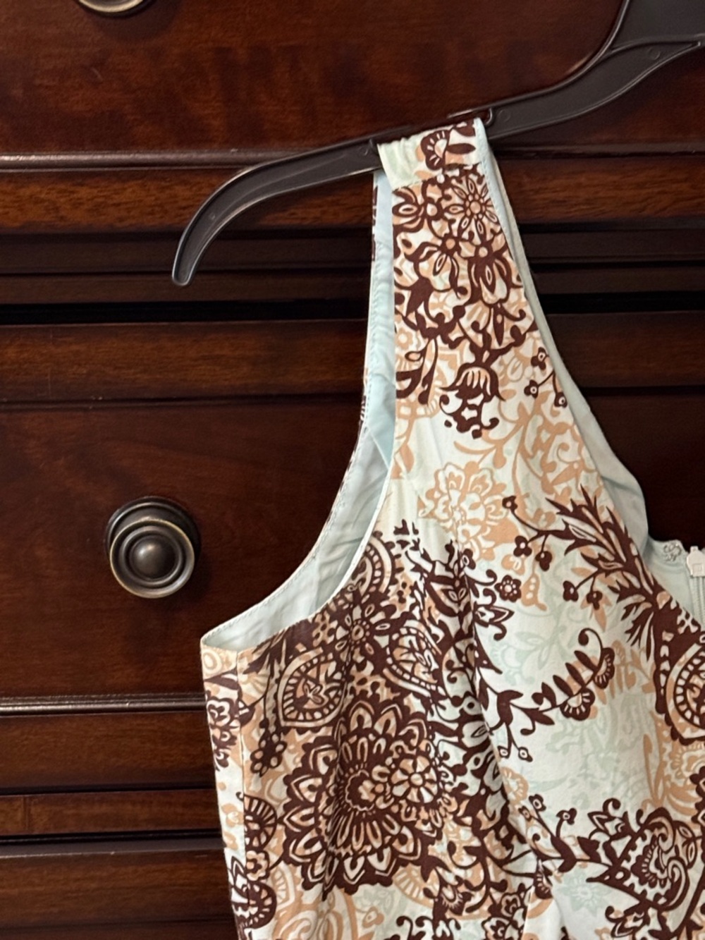 Floral Sleeveless Dress - Brown and Cream - Picture 3 of 4